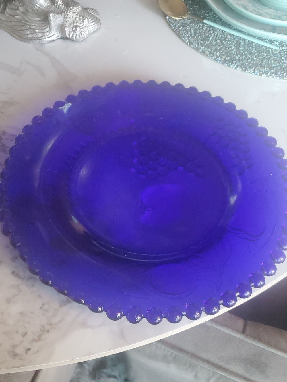 13 In Cobalt Blue Glass Charger Plate with Scalloped Bead Edge